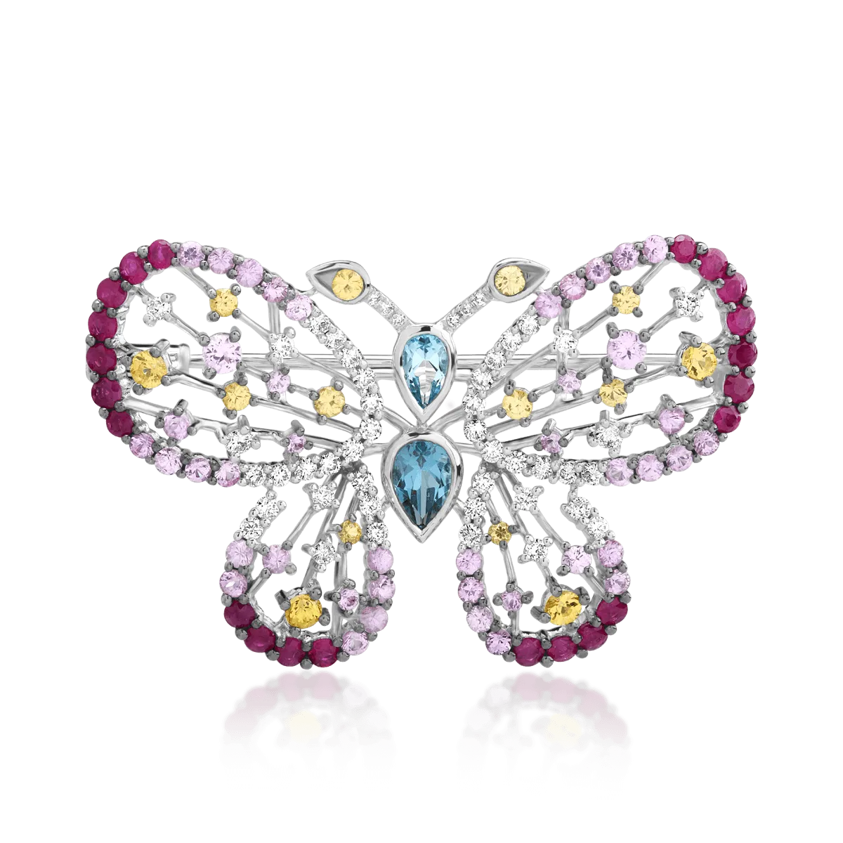 Brosa fluture din aur alb cu pietre pretioase si semipretioase de 4.59ct