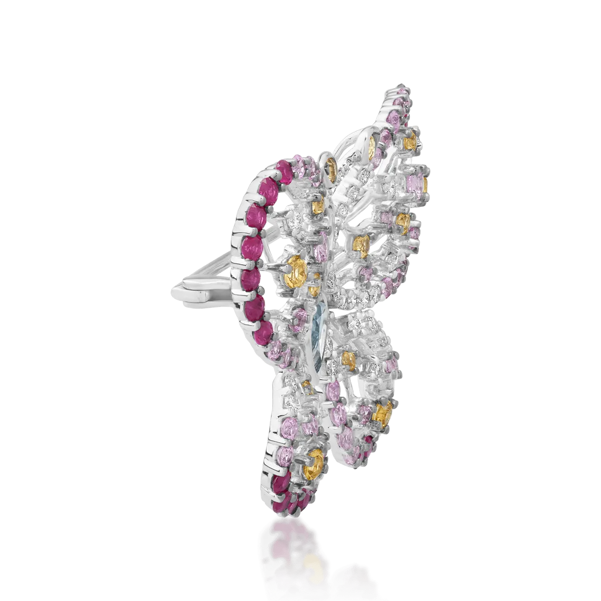 Brosa fluture din aur alb cu pietre pretioase si semipretioase de 4.59ct