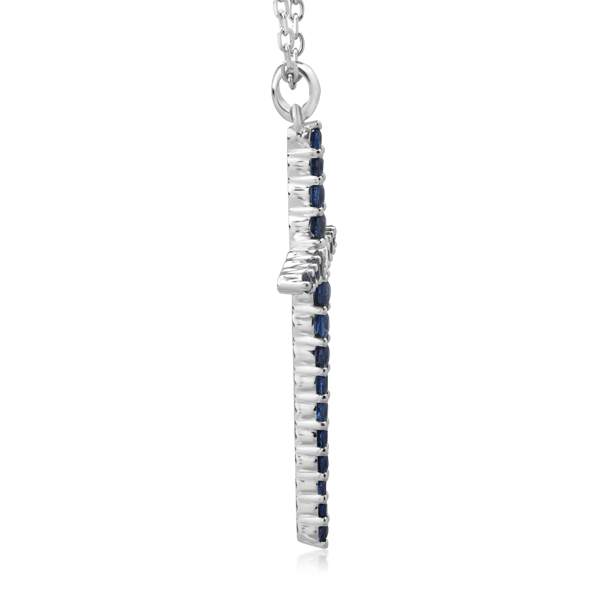 18K white gold cross pendant necklace with 1.1ct sapphires and a 0.09ct diamond