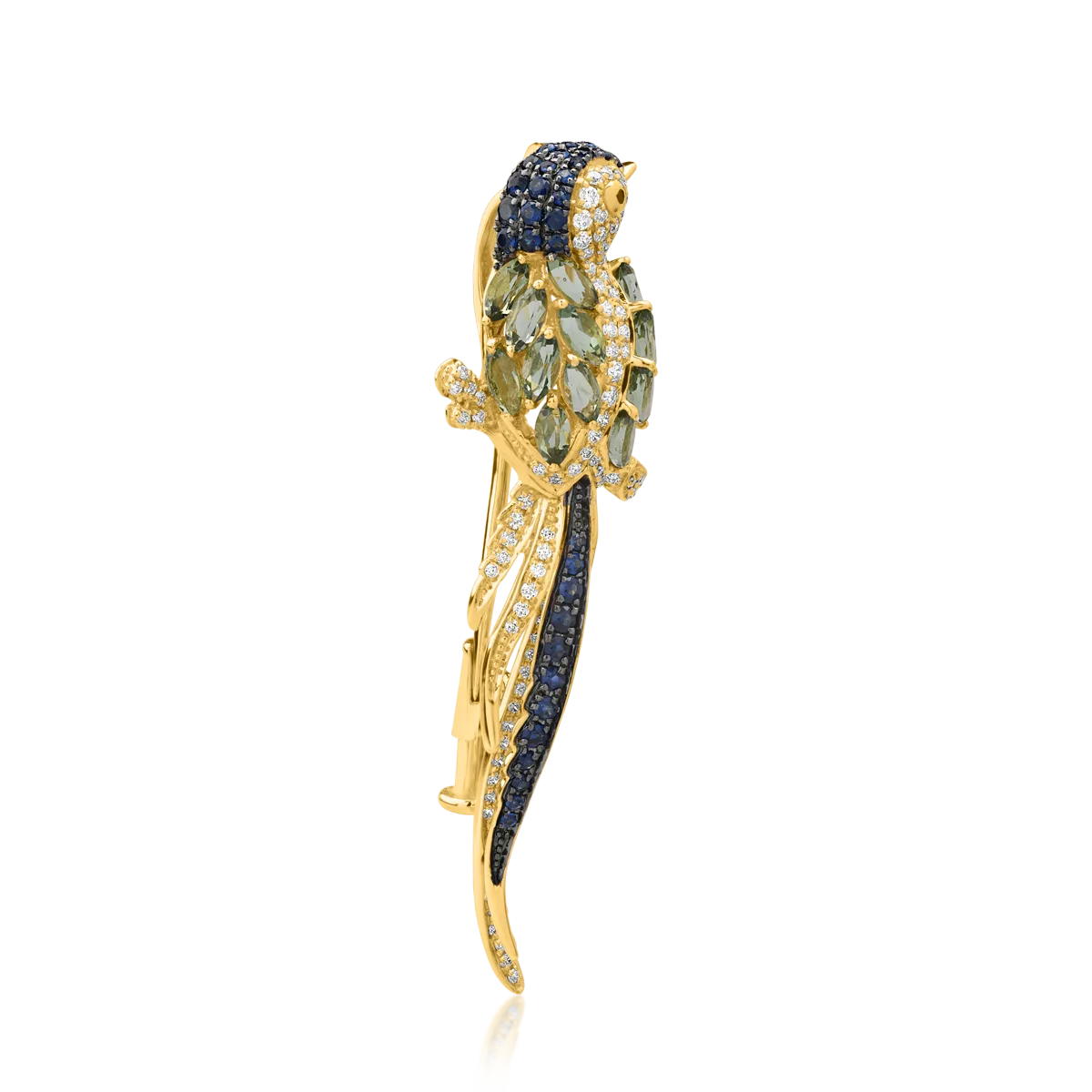 18K yellow gold brooch with precious and semi-precious stones of 1.57ct