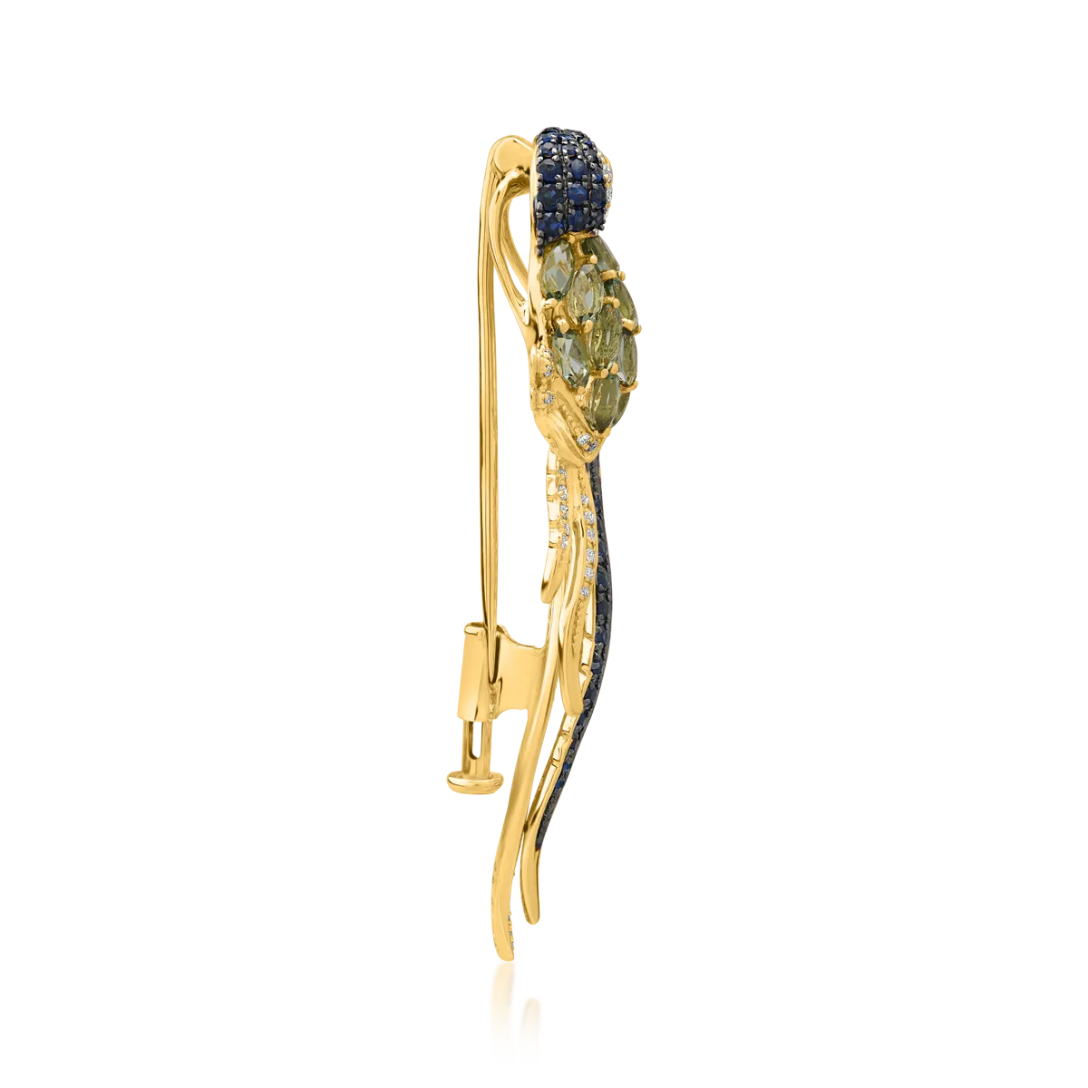 18K yellow gold brooch with precious and semi-precious stones of 1.57ct