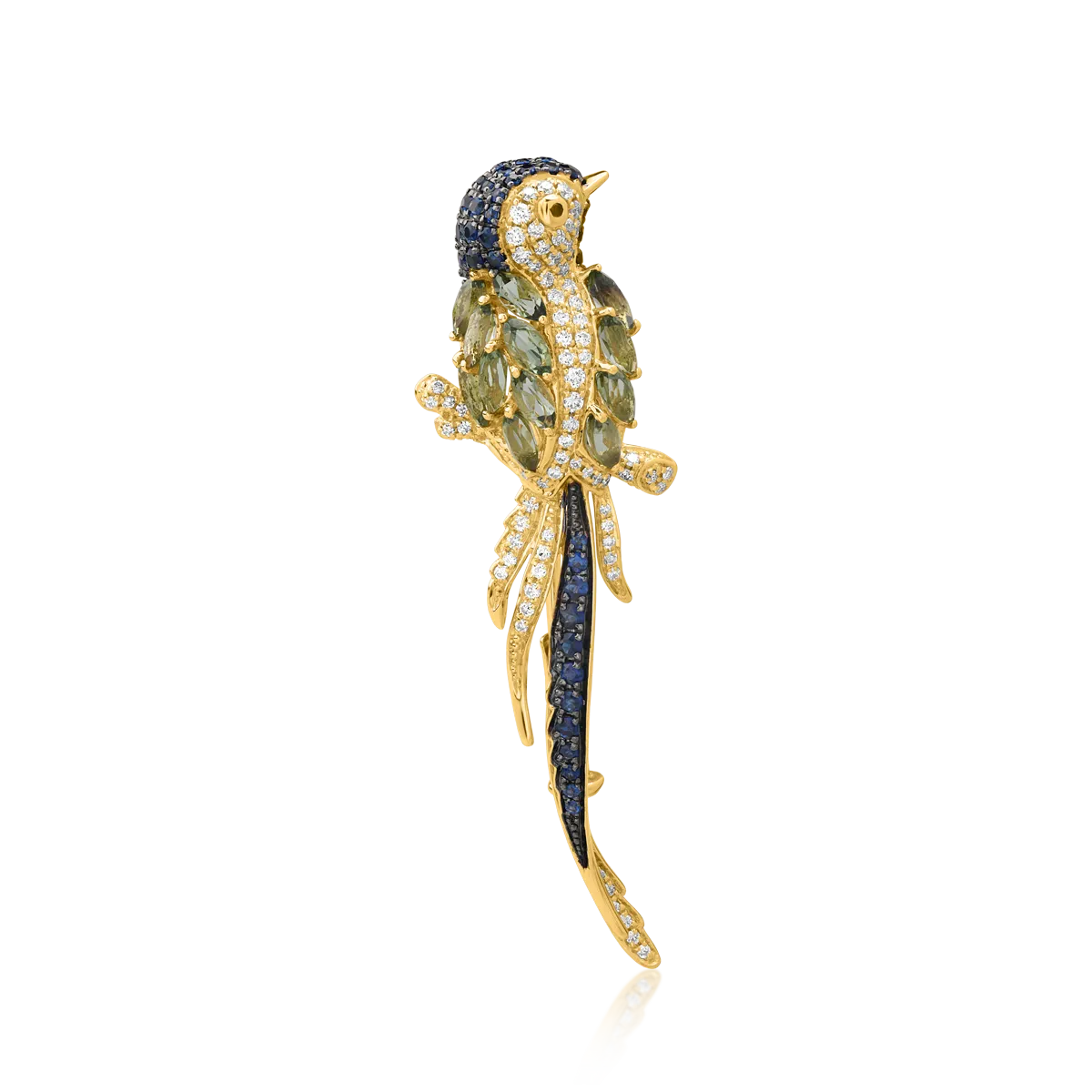 Brosa din aur galben cu pietre pretioase si semipretioase de 1.57ct