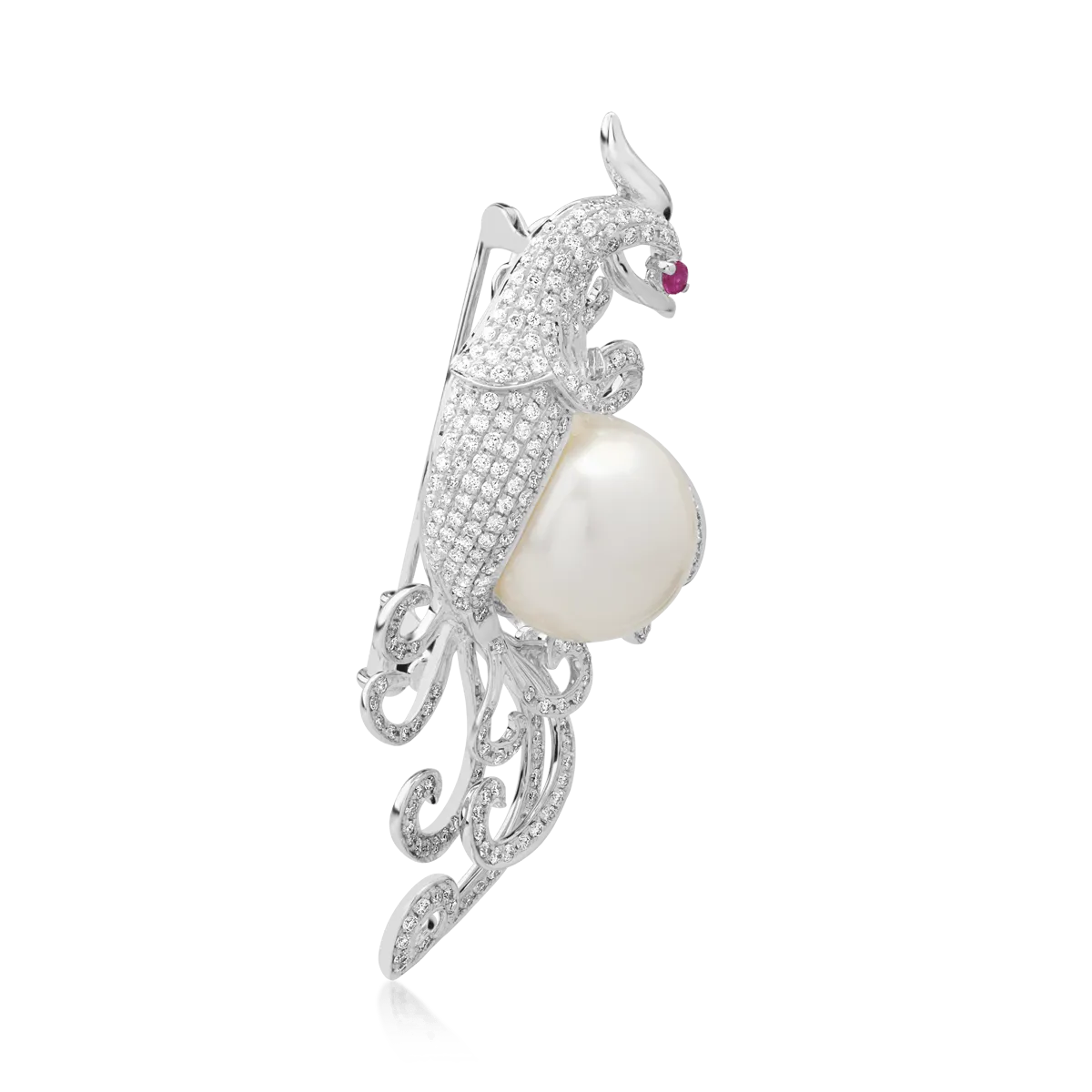 18K white gold brooch with 23.31ct precious and semi-precious stones