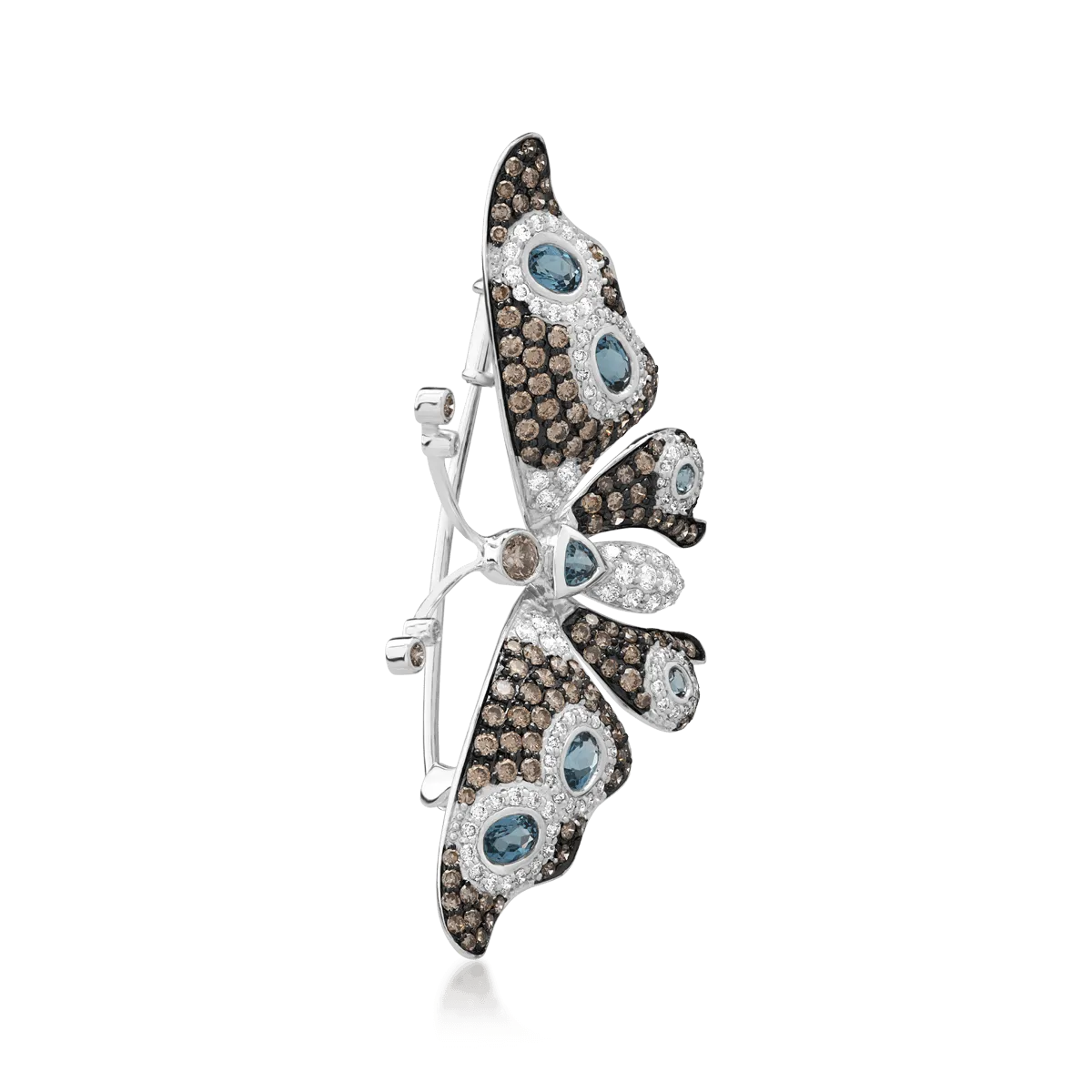 18K white gold brooch with 3.36ct precious and semi-precious stones