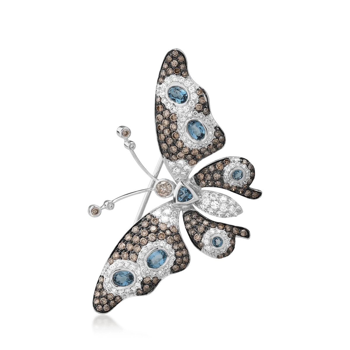 Brosa fluture din aur alb cu pietre pretioase si semipretioase de 3.38ct