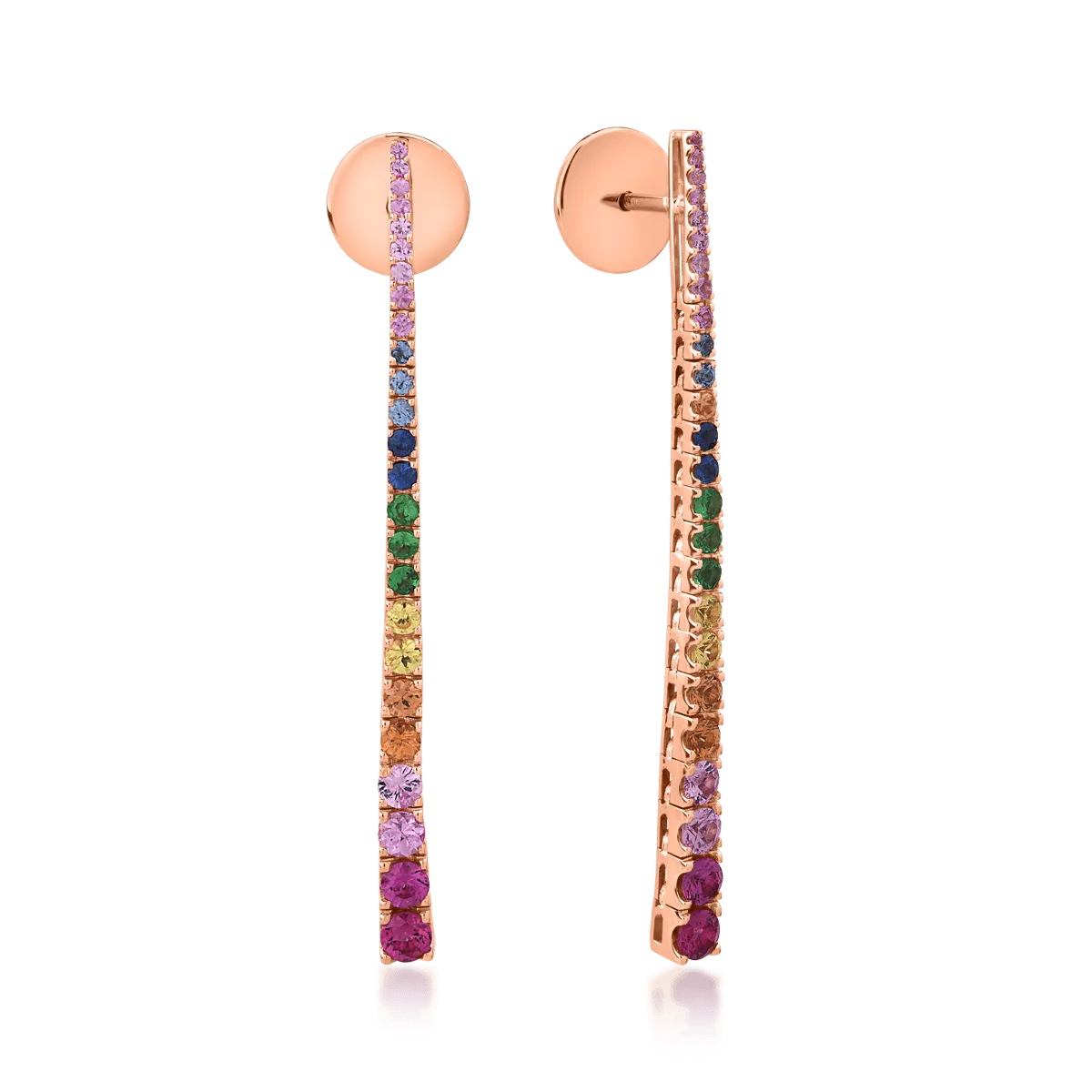 Cercei din aur roz de 18K cu safire multicolore de 1.64ct