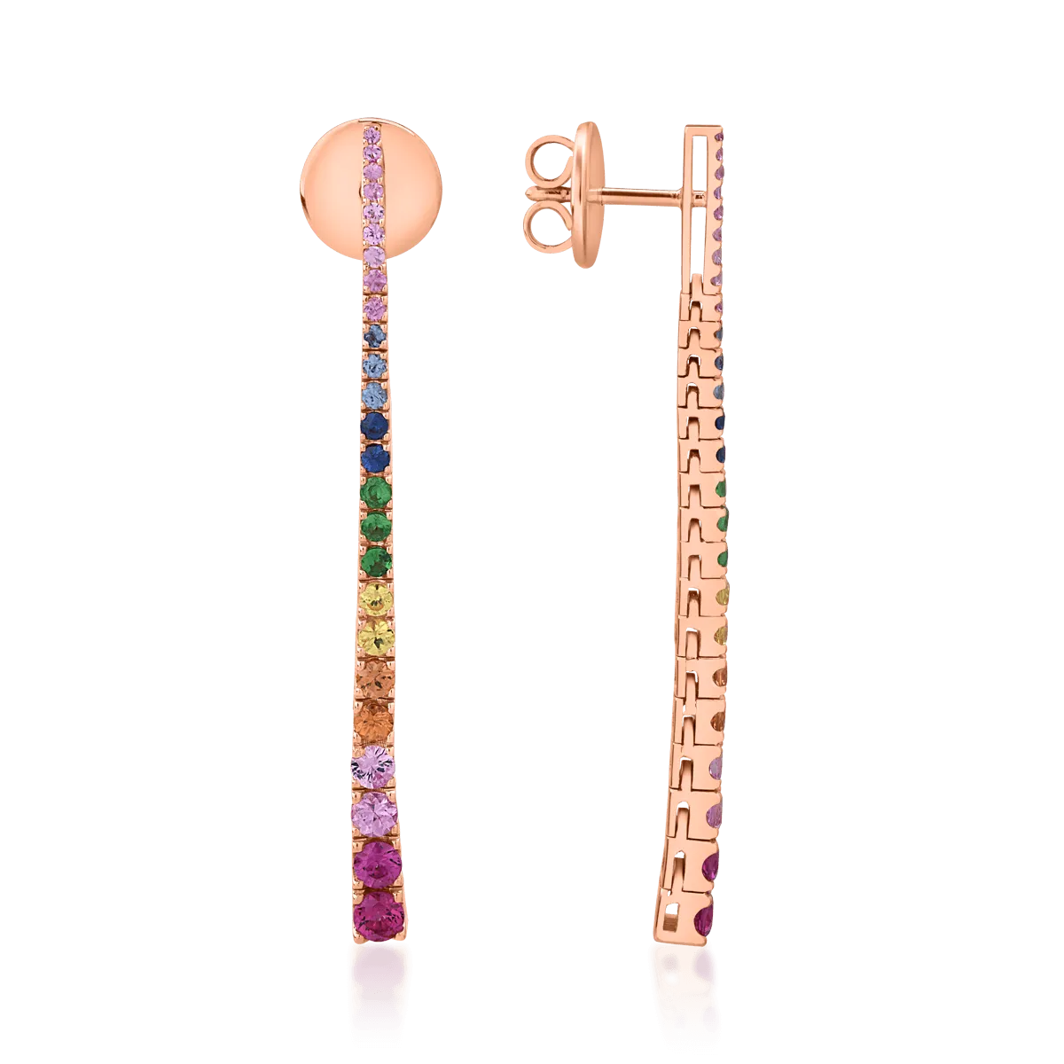 Kolczyki z 18K różowego złota i wielokolorowe szafiry 1.64kr