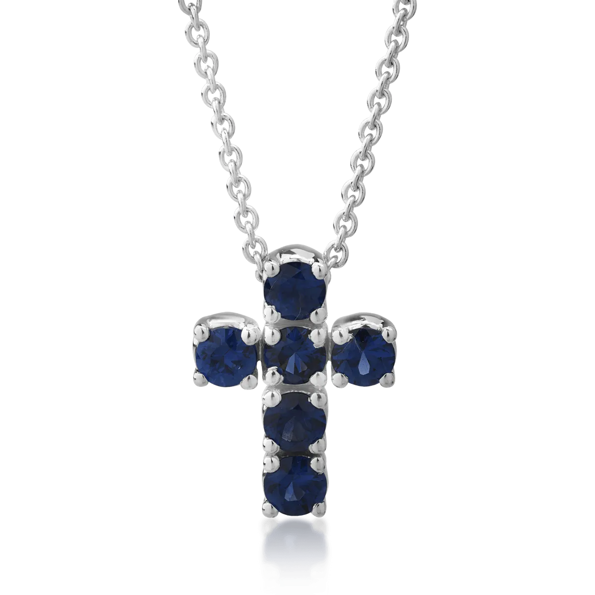 18K white gold cross pendant necklace with 0.42ct sapphires