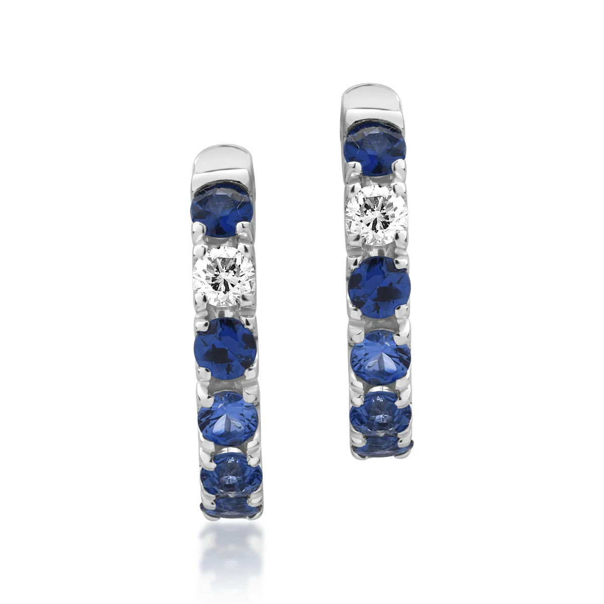 18k fehér arany fülbevaló 0.8ct sapphires és gyémánt 0.1ct