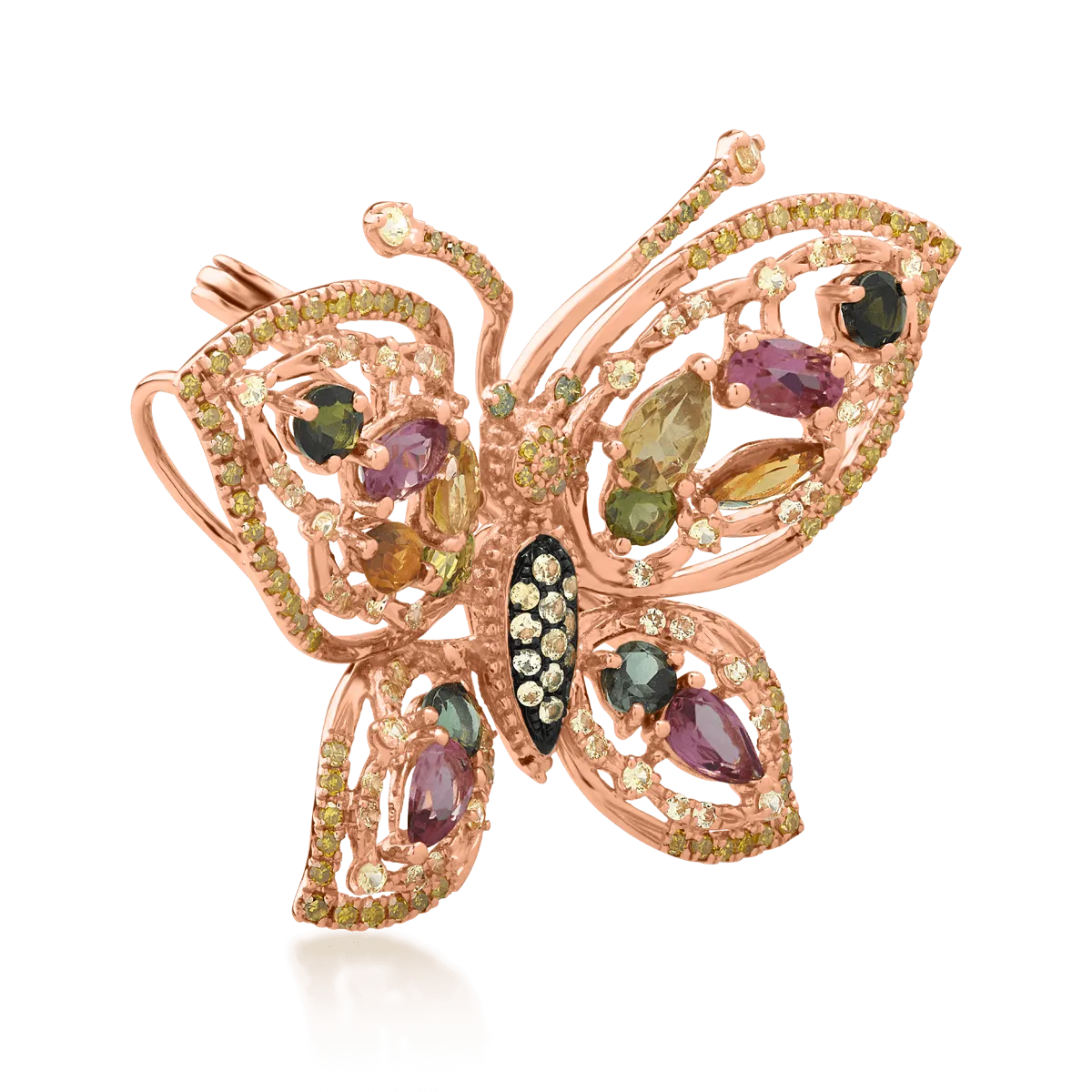 18K rose gold brooch with 2.31ct precious and semi-precious stones