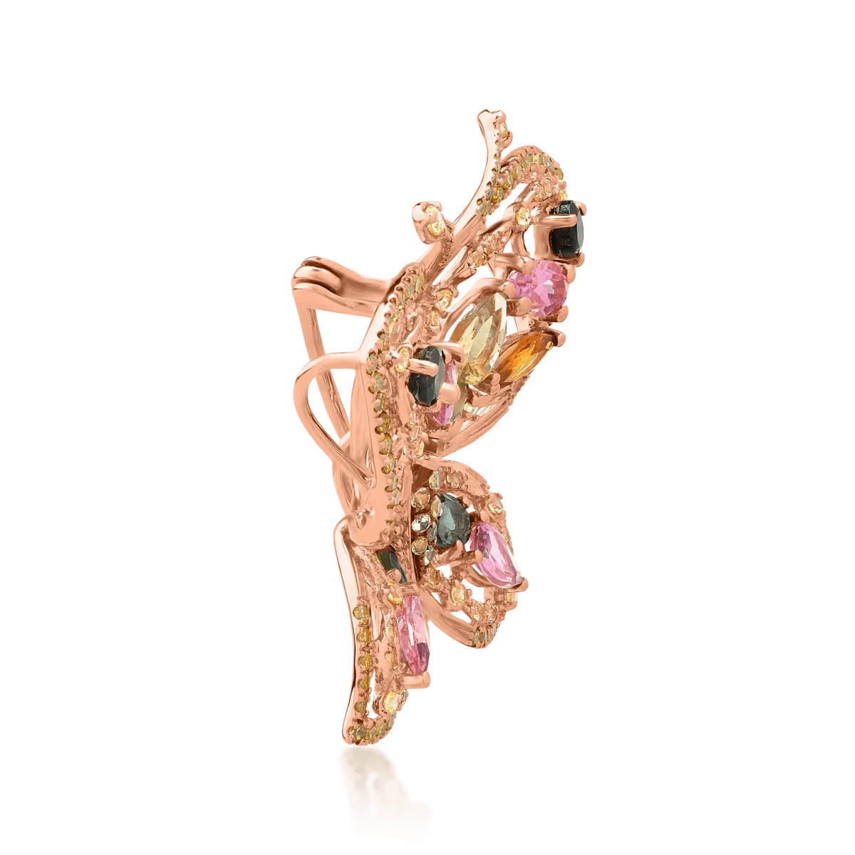 18K rose gold brooch with 2.31ct precious and semi-precious stones