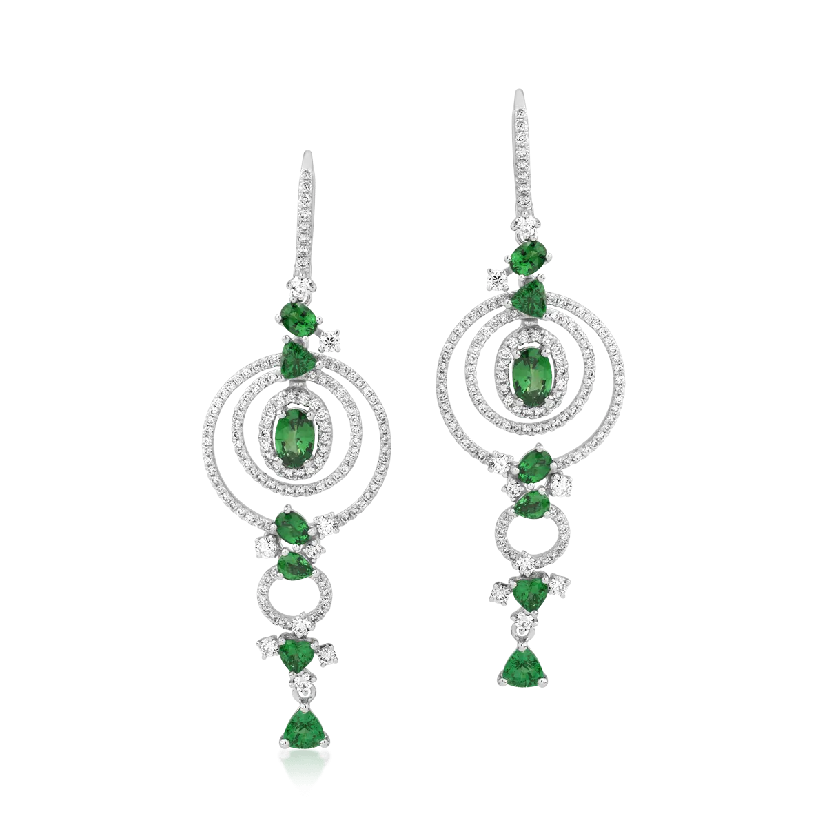 18K white gold earrings with 3.29ct green garnets and 1.65ct diamonds