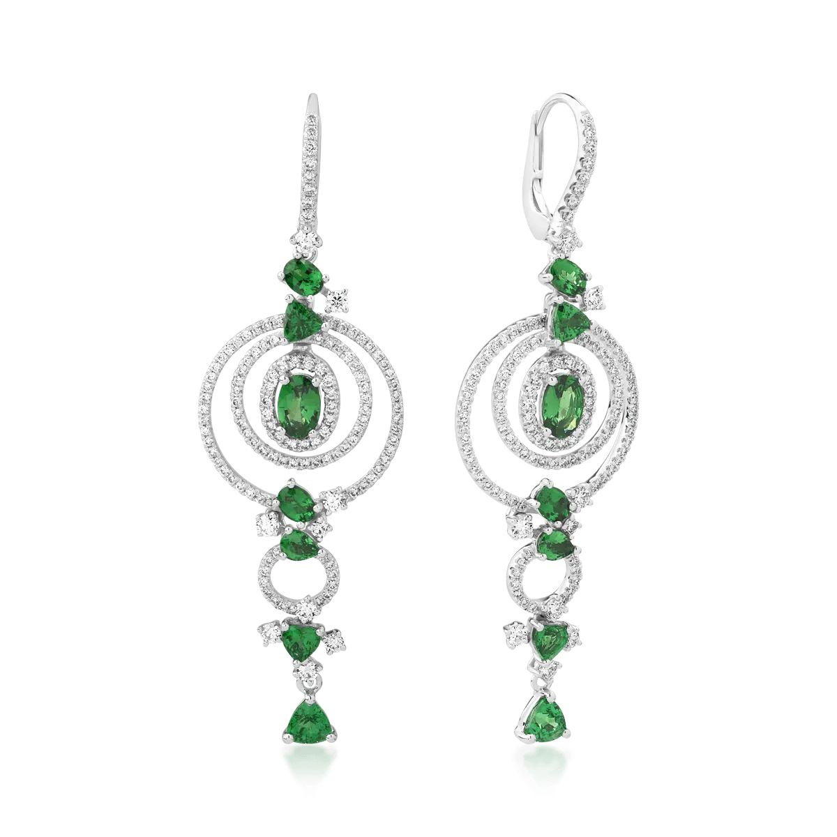 18K white gold earrings with 3.29ct green garnets and 1.65ct diamonds