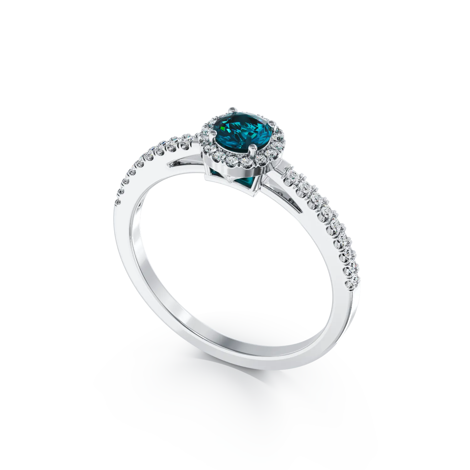 Pierścionek zaręczynowy z 18K białego złota z 0.41ct niebieskim diamentem i 0.22ct bezbarwnymi diamentami