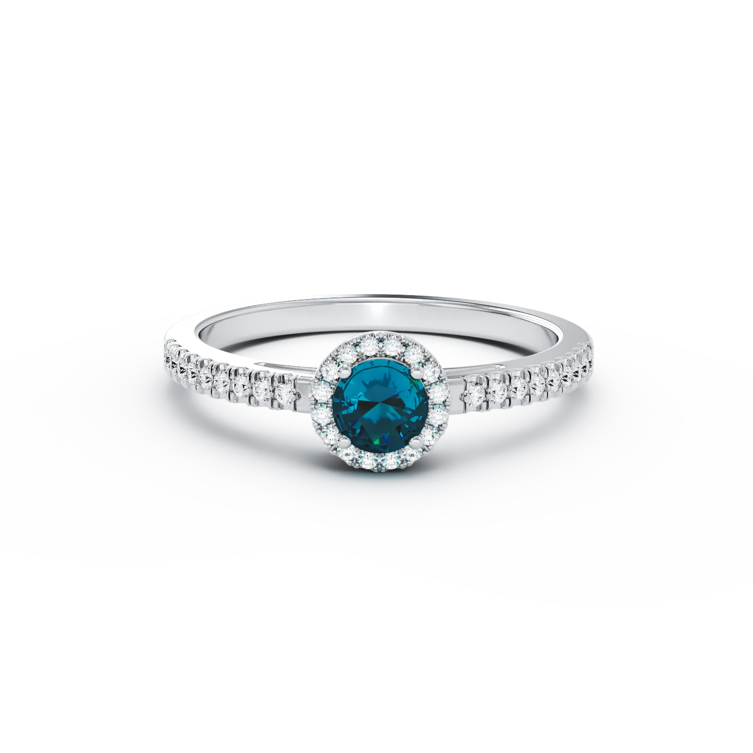 Годежен пръстен от 18K бяло злато с 0.41ct син диамант и 0.22ct прозрачни диаманти