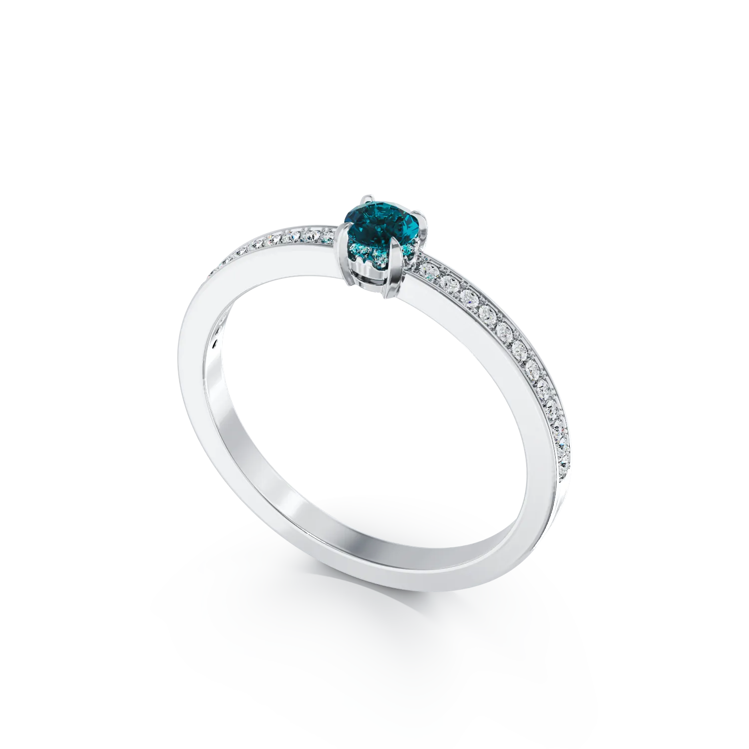 Pierścionek zaręczynowy z 18K białego złota z 0.21ct niebieskim diamentem i 0.16ct bezbarwnymi diamentami