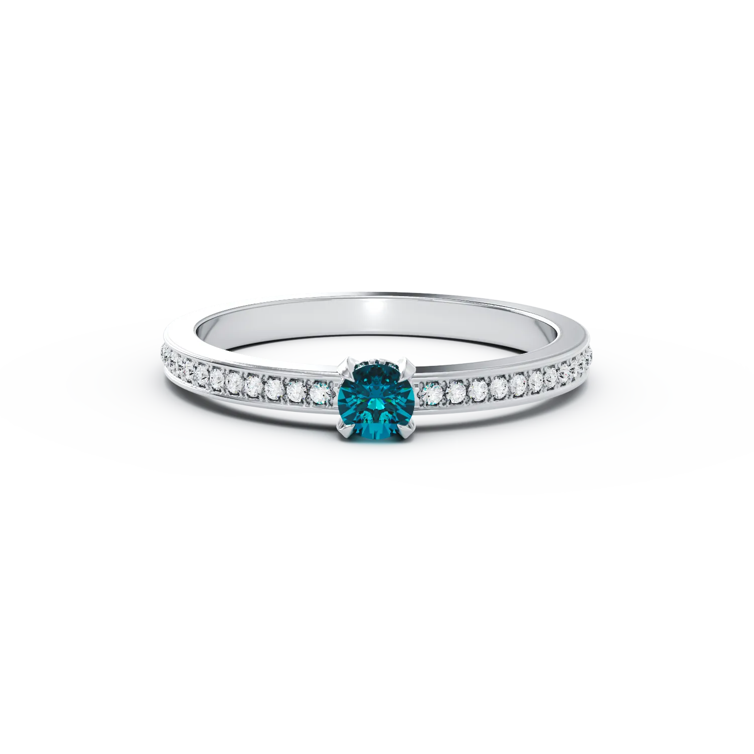 Годежен пръстен от 18K бяло злато с 0.21ct син диамант и 0.16ct прозрачни диаманти