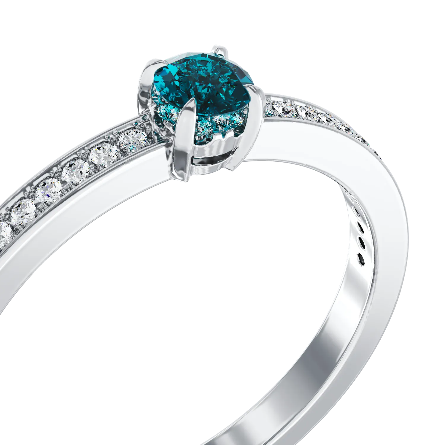 Годежен пръстен от 18K бяло злато с 0.21ct син диамант и 0.16ct прозрачни диаманти