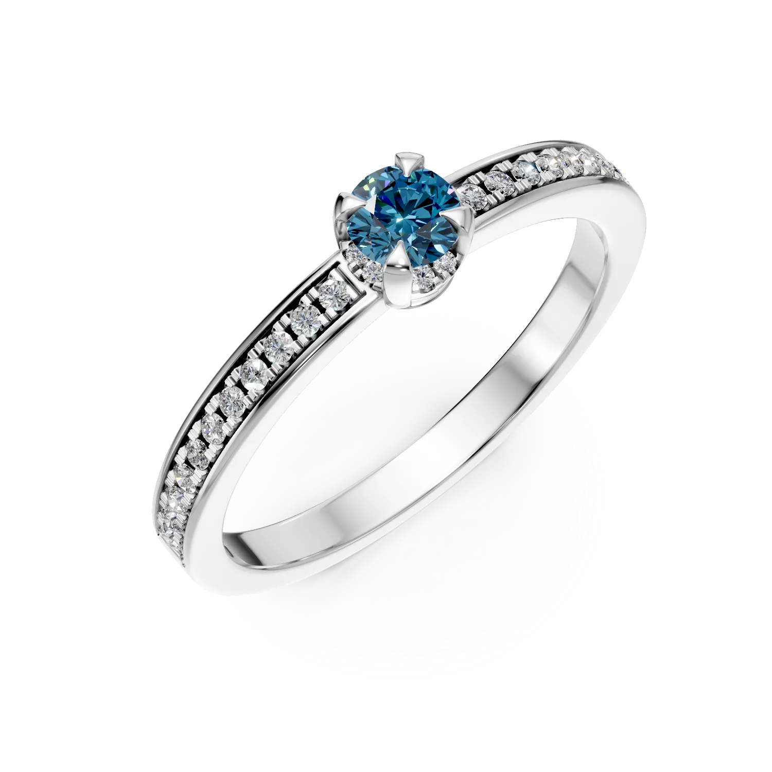 18K white gold engagement ring with 0.21ct blue diamond and 0.16ct Clear diamonds