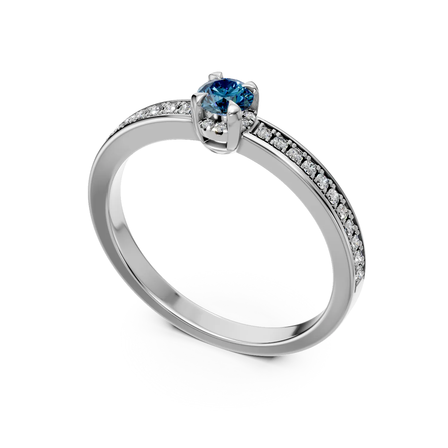 Годежен пръстен от 18K бяло злато с 0.21ct син диамант и 0.16ct прозрачни диаманти