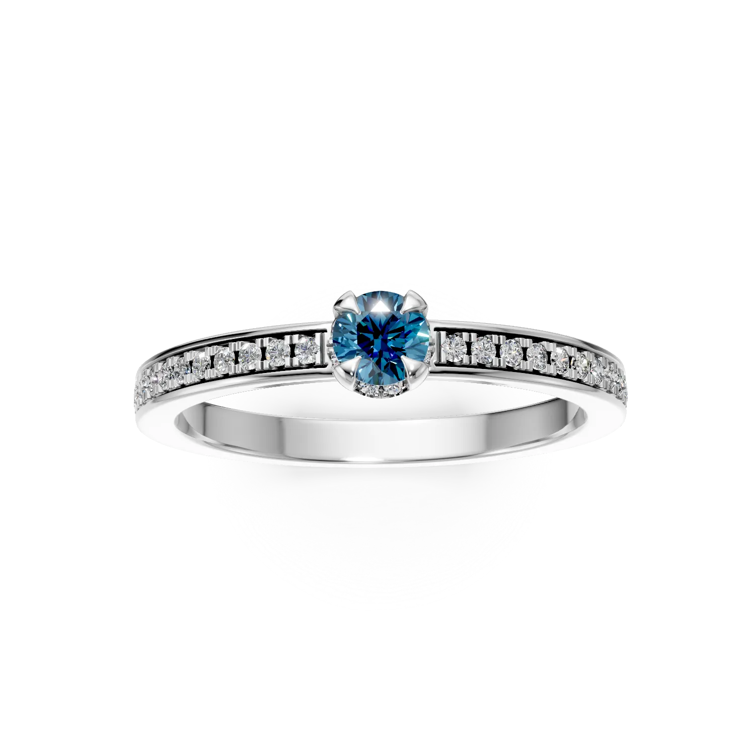 Годежен пръстен от 18K бяло злато с 0.21ct син диамант и 0.16ct прозрачни диаманти