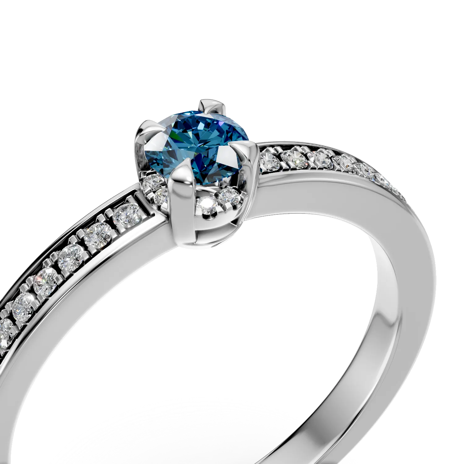Годежен пръстен от 18K бяло злато с 0.21ct син диамант и 0.16ct прозрачни диаманти