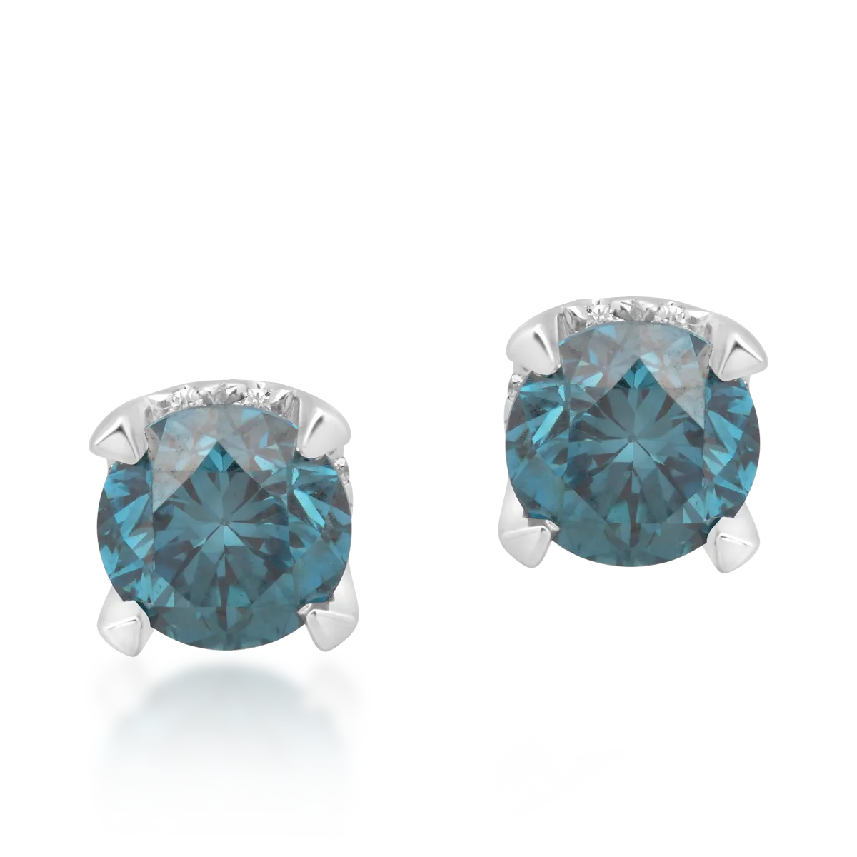 Cercei din aur alb de 18K cu diamante albastre de 0.39ct si diamante transparente 0.03ct