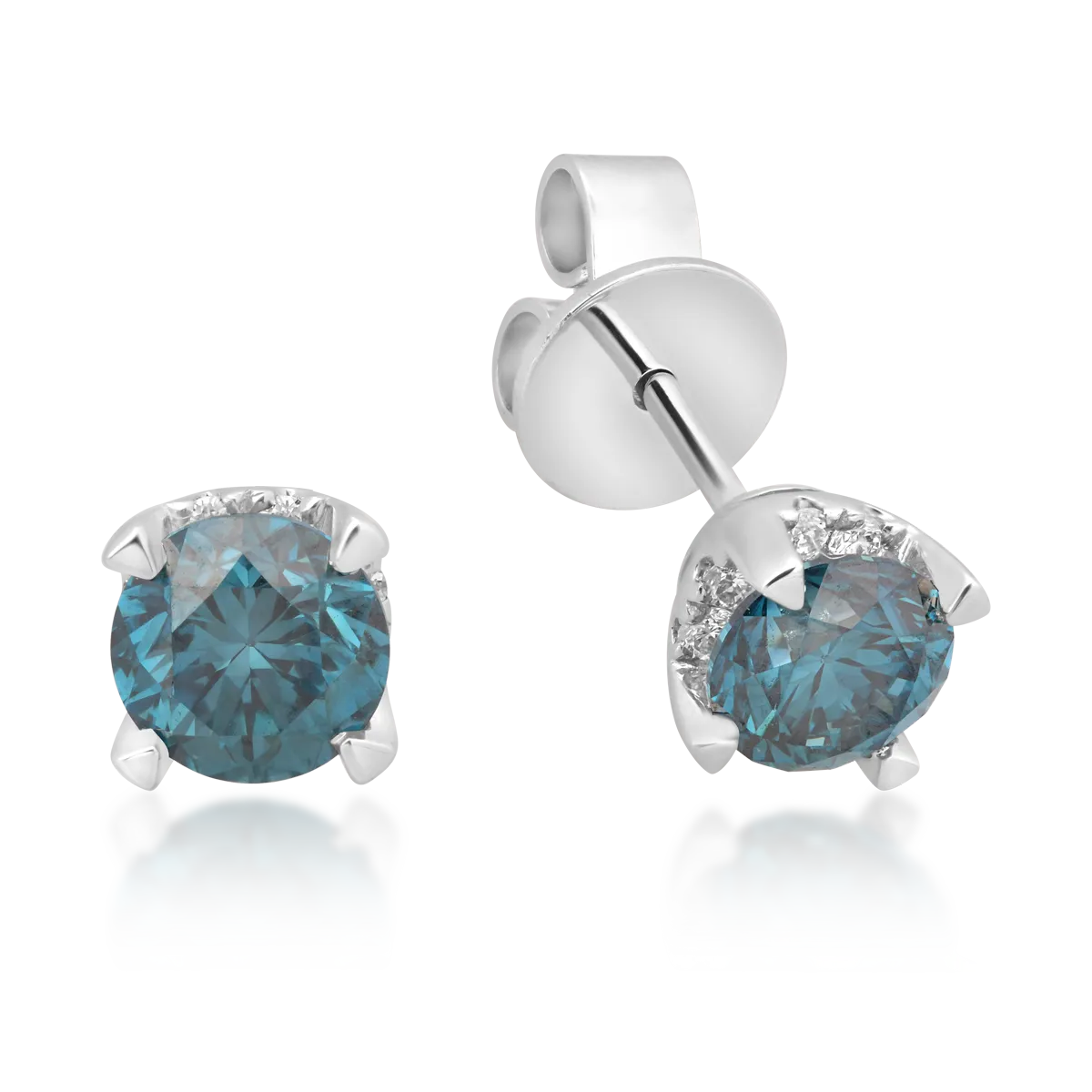 18K бели златни обеци с 0,38ct сини диаманта и 0,03ct диаманта