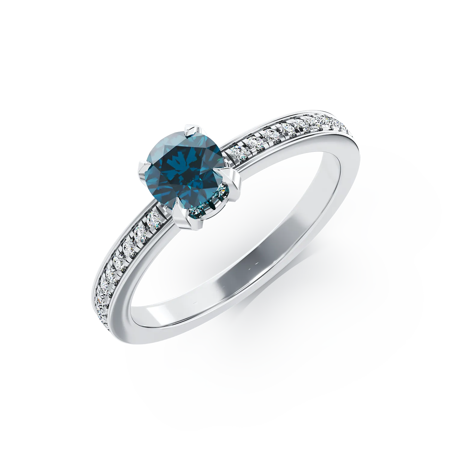 Pierścionek zaręczynowy z 18K białego złota z 0.41ct niebieskim diamentem i 0.2ct bezbarwnymi diamentami