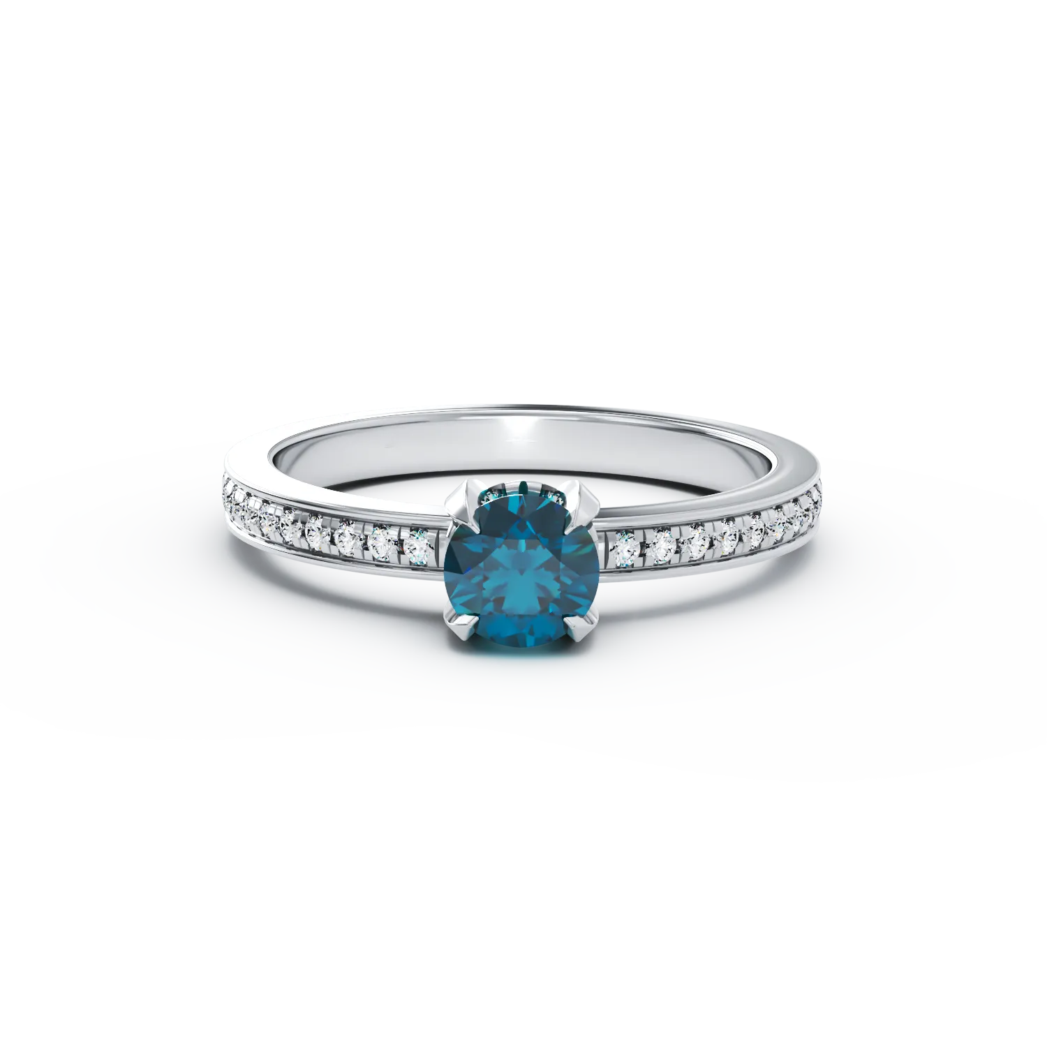 Pierścionek zaręczynowy z 18K białego złota z 0.41ct niebieskim diamentem i 0.2ct bezbarwnymi diamentami