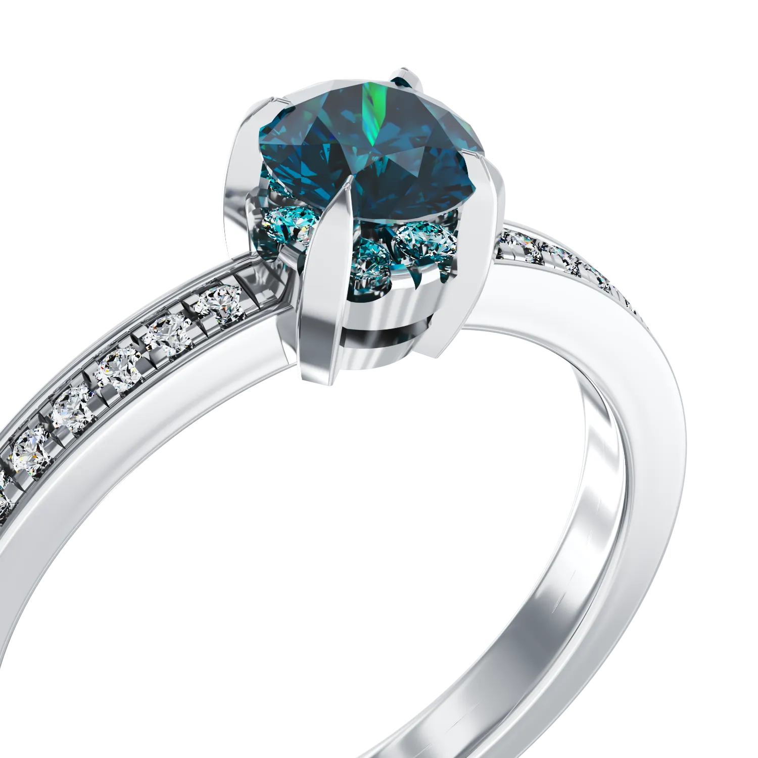 18K white gold engagement ring with 0.41ct blue diamond and 0.2ct Clear diamonds