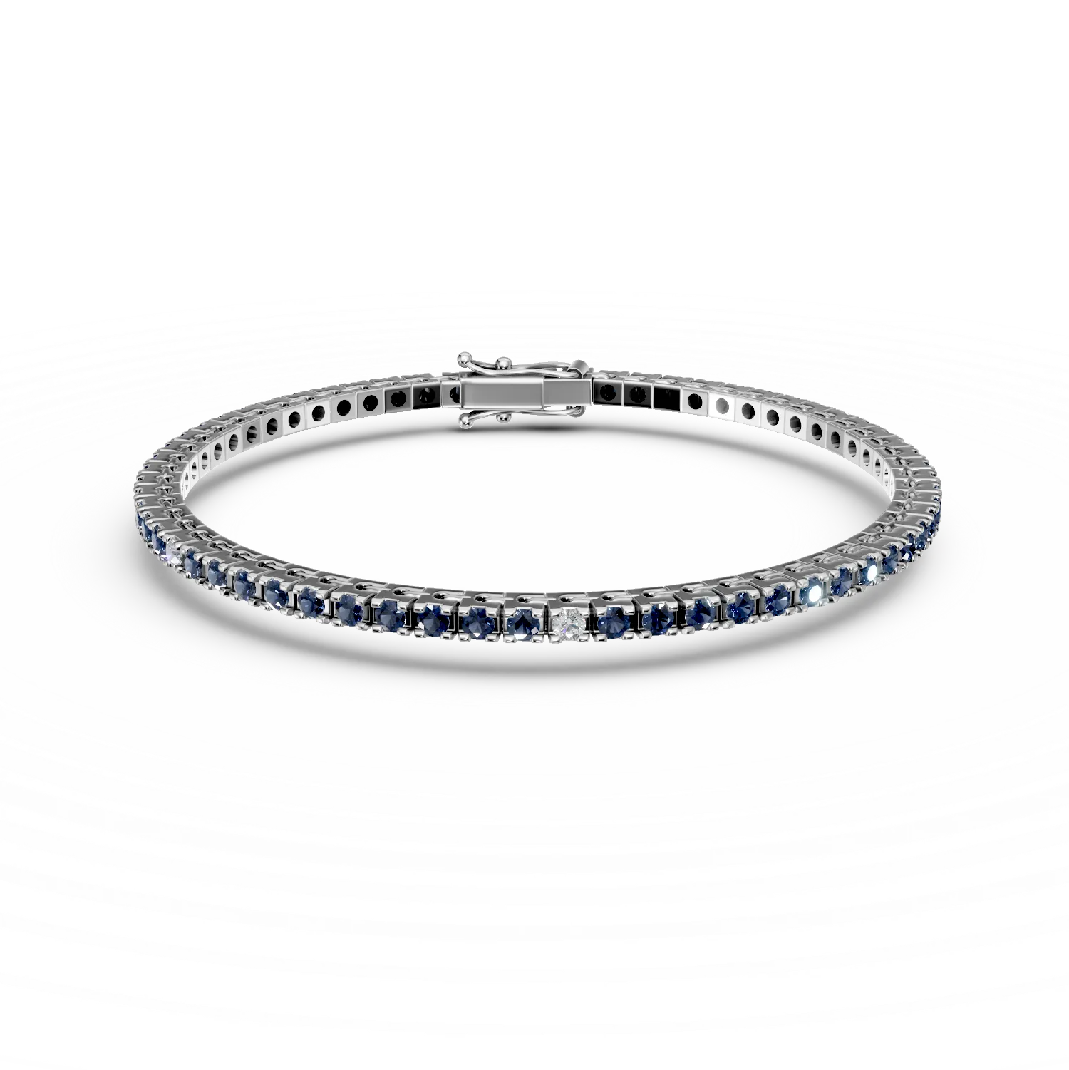 Bransoletka tennis z 18K białego złota, szafiry 2.25kr i diamenty 0.15kr