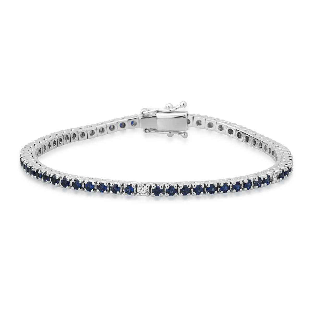 18K white gold tennis bracelet with 2.25ct sapphires and 0.15ct diamonds