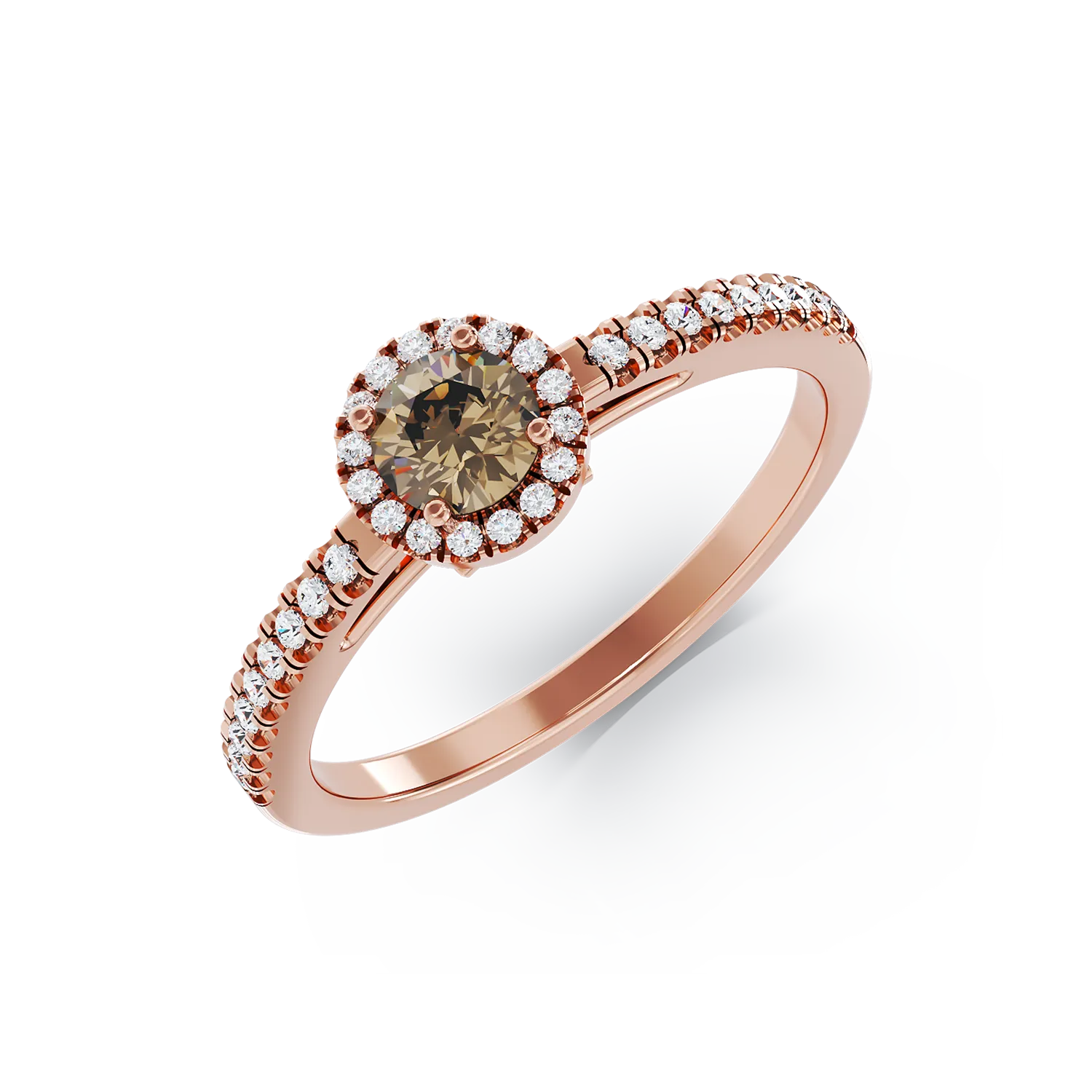 18K rose gold engagement ring with 0.3ct brown diamond and 0.2ct clear diamonds