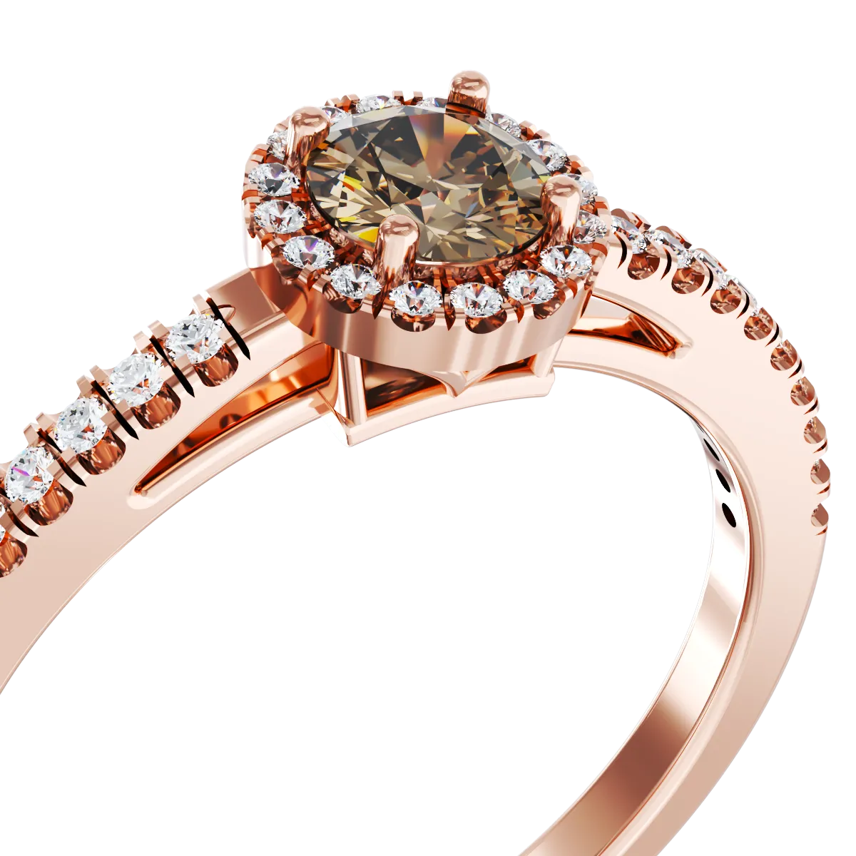 Pierścionek zaręczynowy z 18K różowego złota z 0.3ct brązowym diamentem i 0.2ct bezbarwnymi diamentami