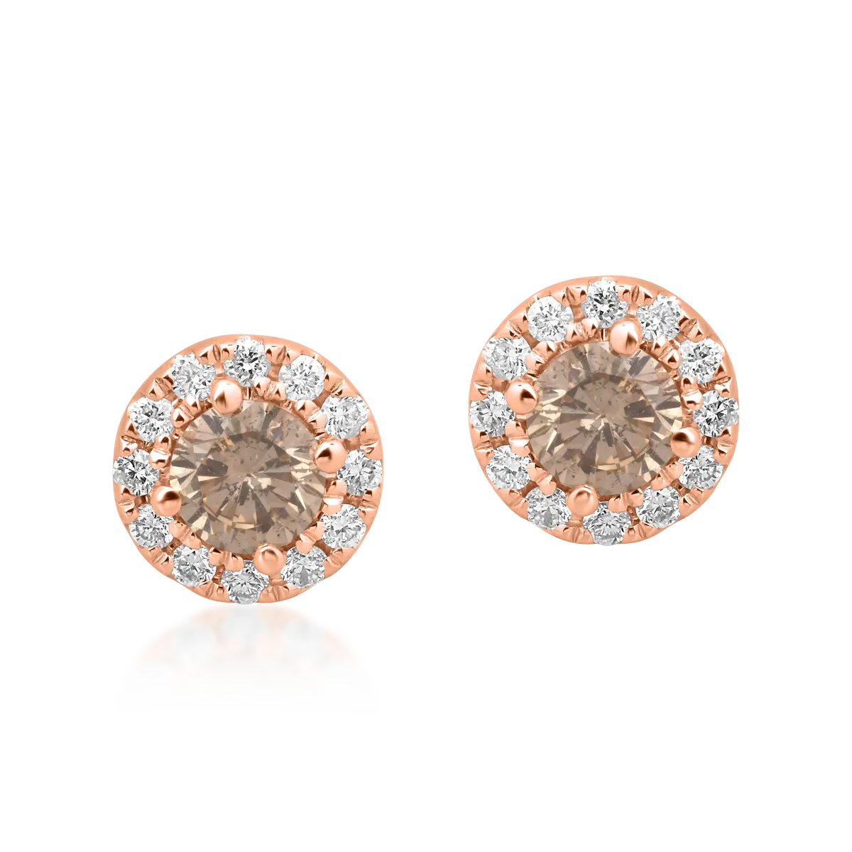 Обеци от 18K розово злато с 0.4ct кафяви диаманти и 0.14ct бели диаманти