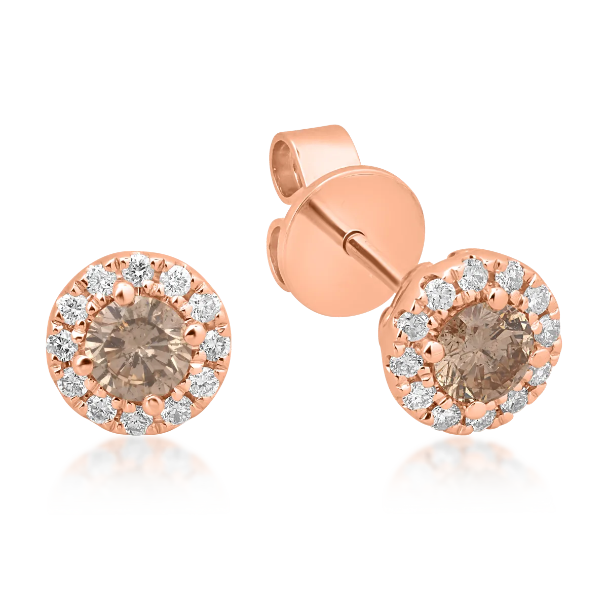 Cercei din aur roz de 18K cu diamante maro de 0.4ct si diamante transparente 0.14ct