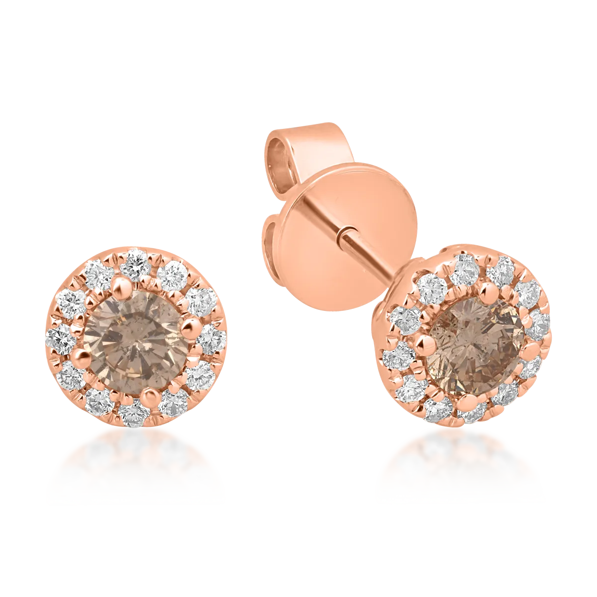 TEILOR Cercei din aur roz cu diamante maro de 0.4ct si diamante transparente 0.14ct