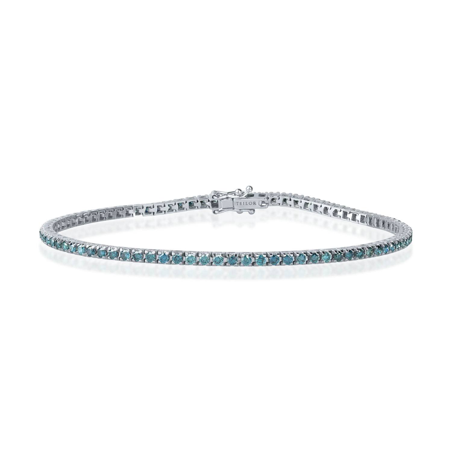 Bratara tennis din aur alb cu diamante albastre de 1.75ct