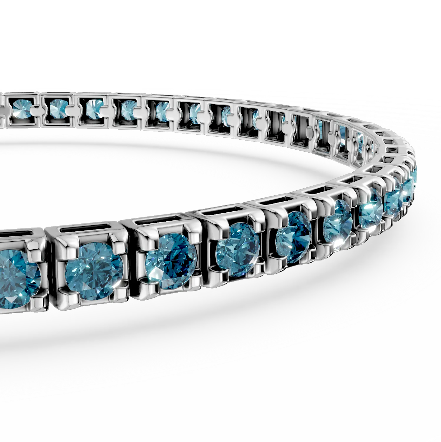 18K бяло злато тенис гривна със сини диаманти от 2.15ct