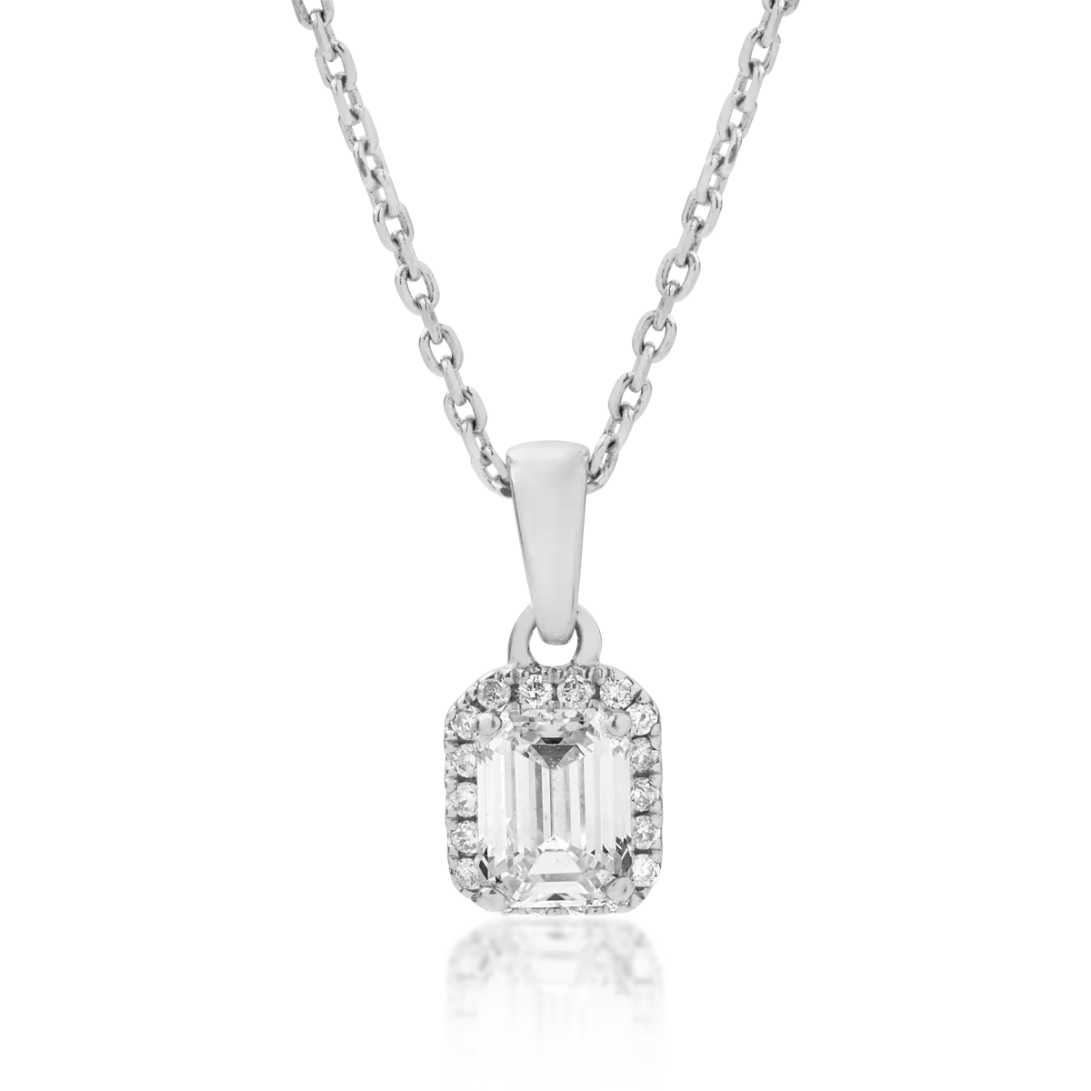 Lant cu pandantiv din aur alb cu diamante baguette si rotunde de 0.46ct