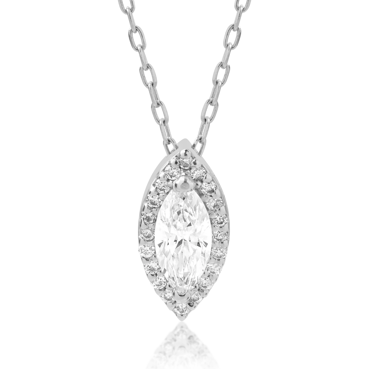Lant cu pandantiv din aur alb cu diamante marquise si rotunde de 0.41ct