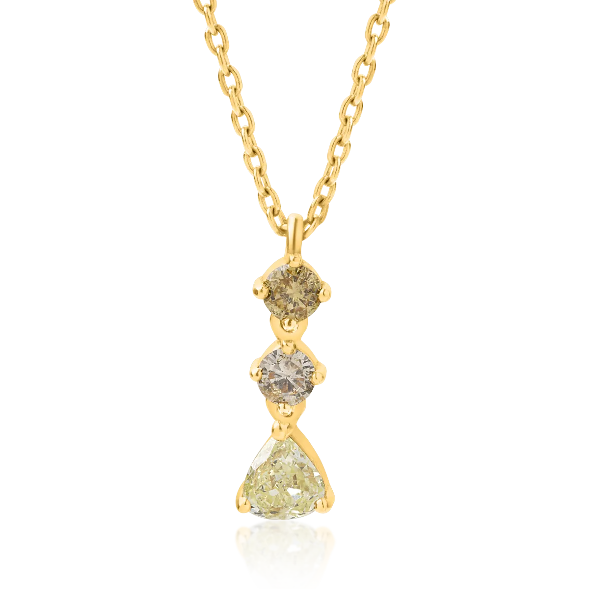 Lant cu pandantiv din aur galben cu diamante galbene pear si rotunde de 0.39ct
