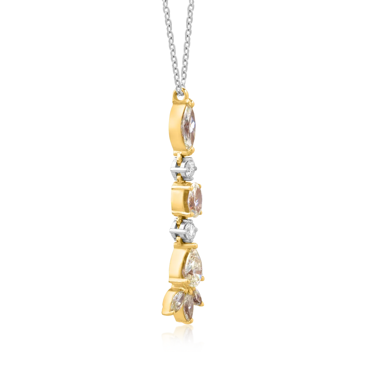 Lant cu pandantiv din aur alb-galben cu diamante galbene de 0.92ct