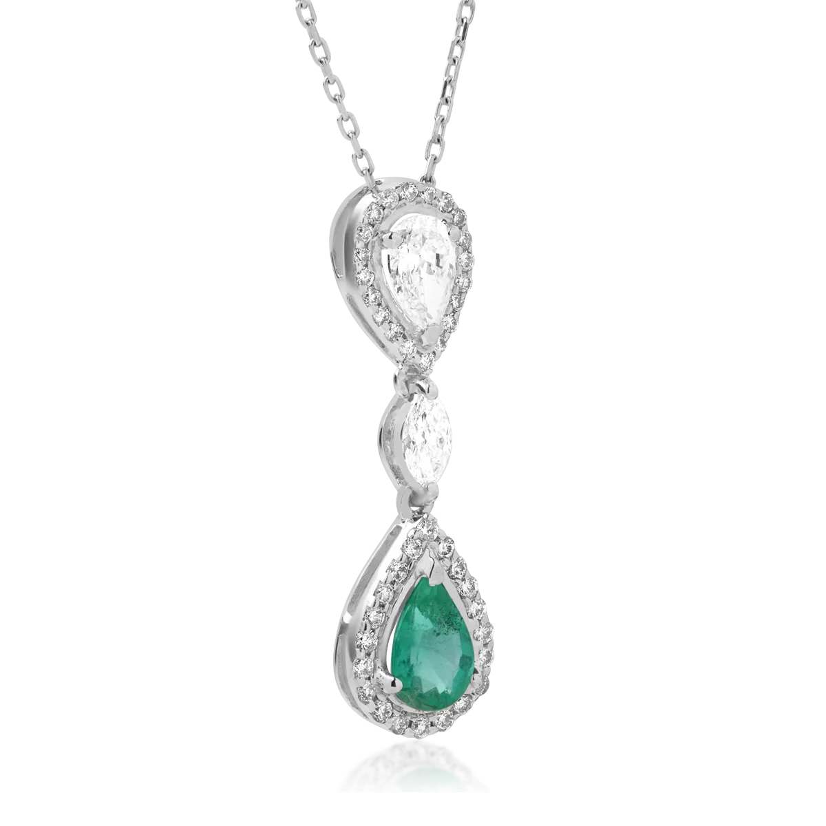 18K white gold pendant necklace with 0.6ct emerald and 0.84ct diamonds