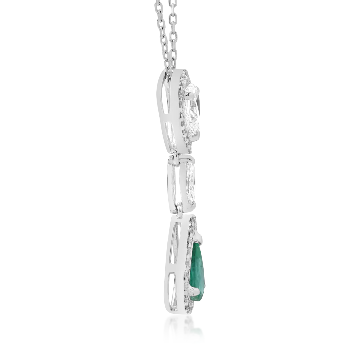 18K white gold pendant necklace with 0.6ct emerald and 0.84ct diamonds