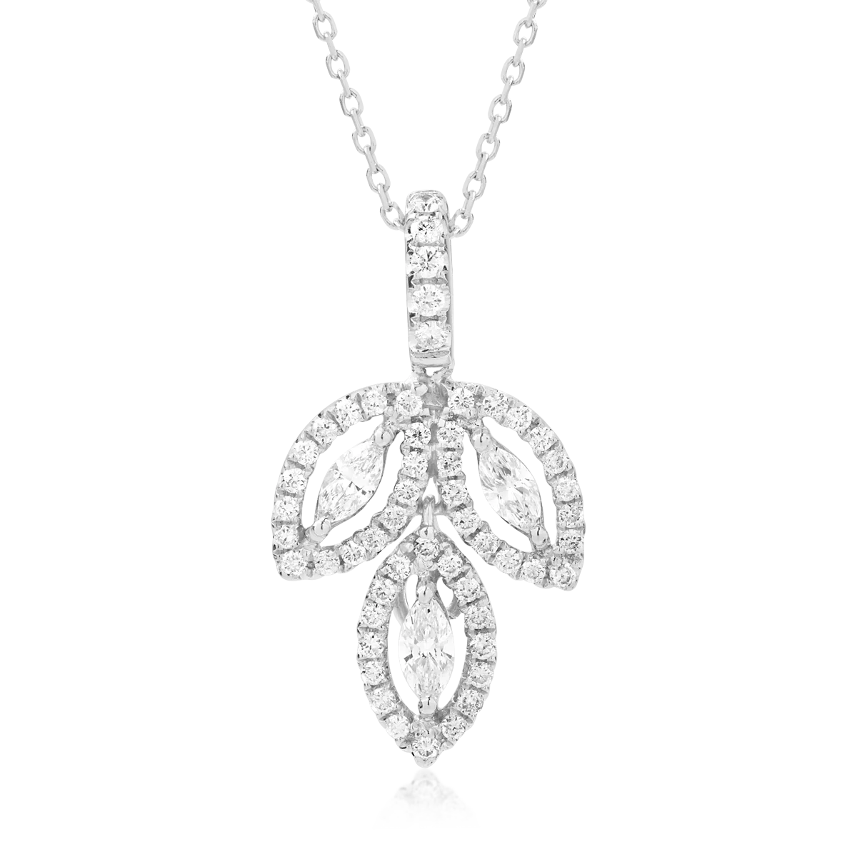 Lant cu pandantiv din aur alb cu diamante marquise si rotunde de 0.61ct