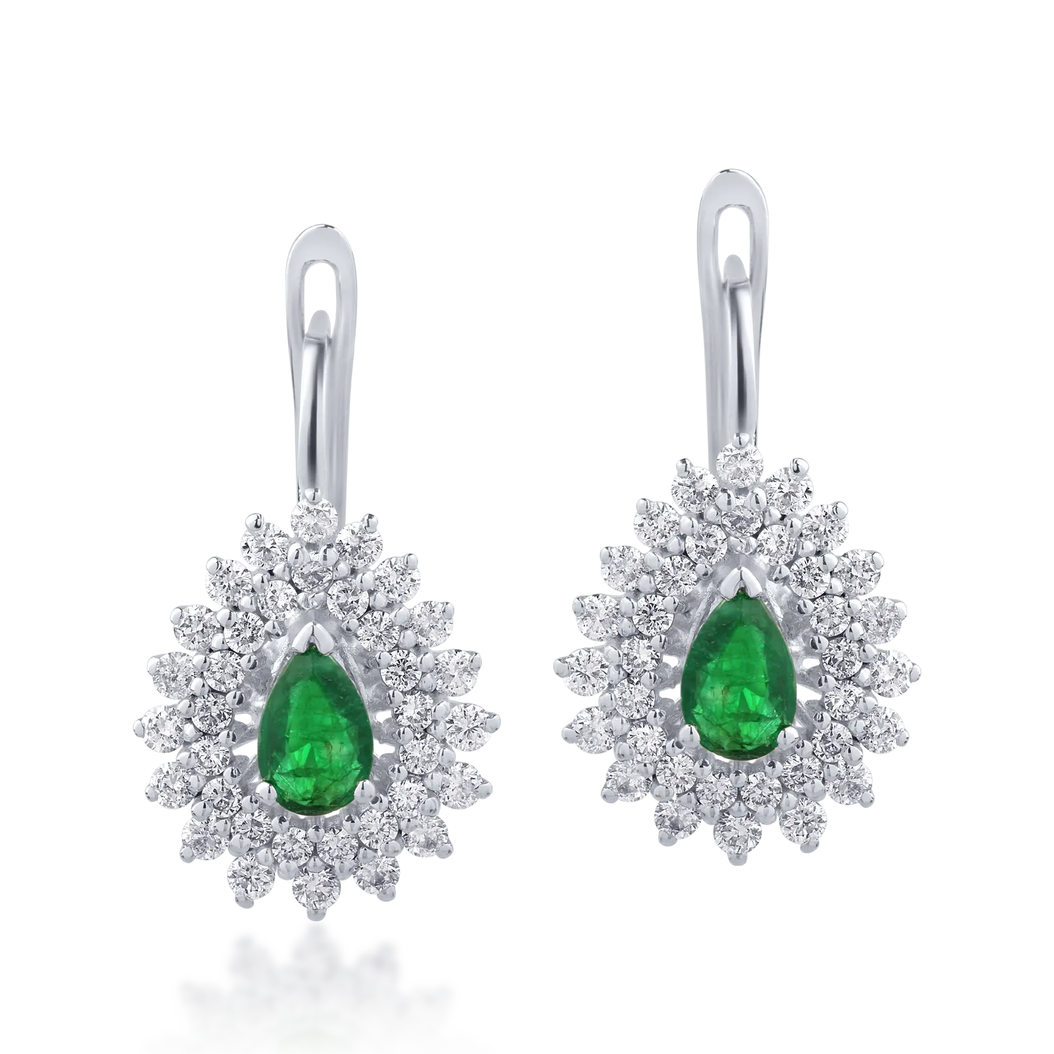 Cercei din aur alb cu smaralde pear de 0.5ct si diamante de 0.9ct
