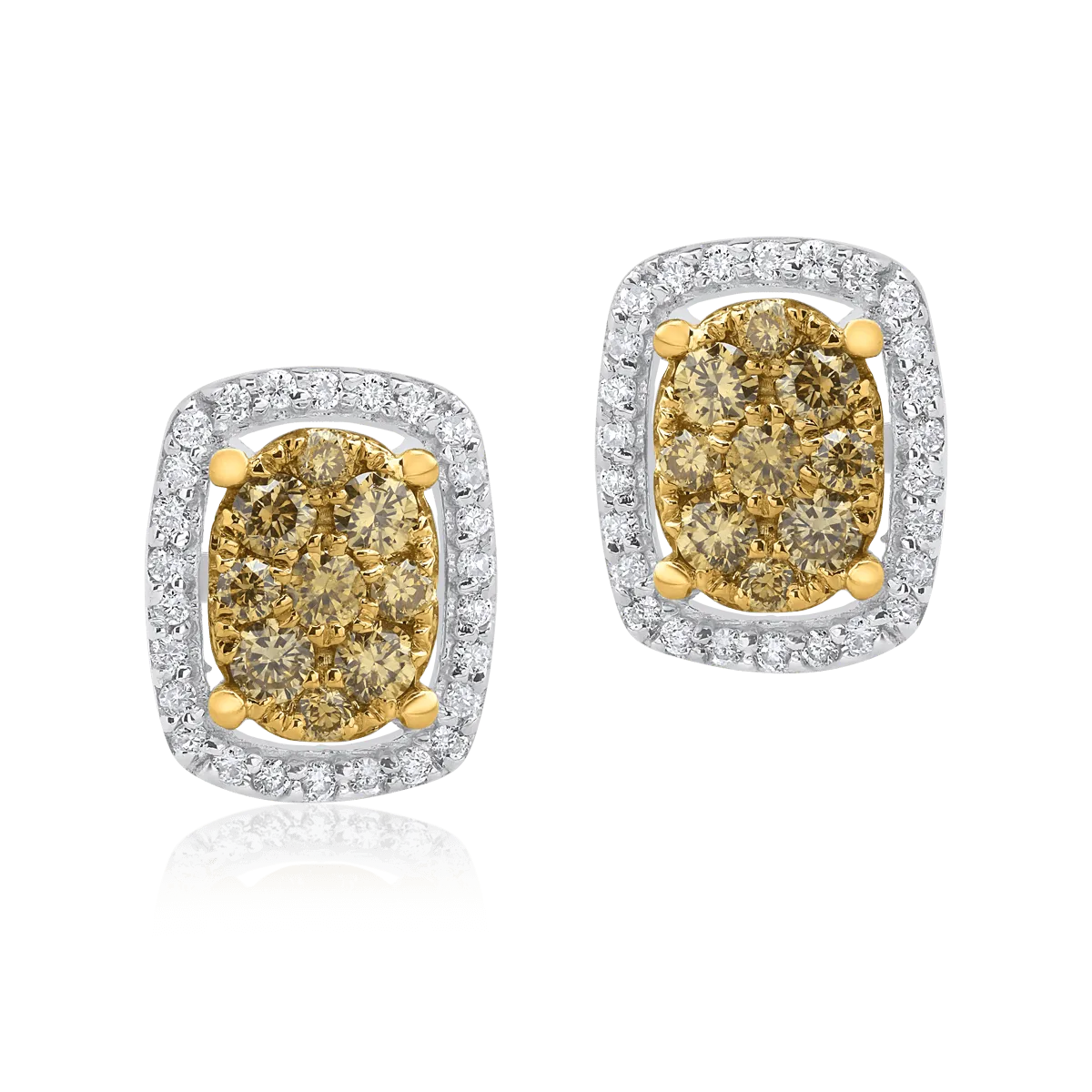 Cercei din aur alb de 18K cu diamante galbene de 0.335ct si diamante de 0.138ct