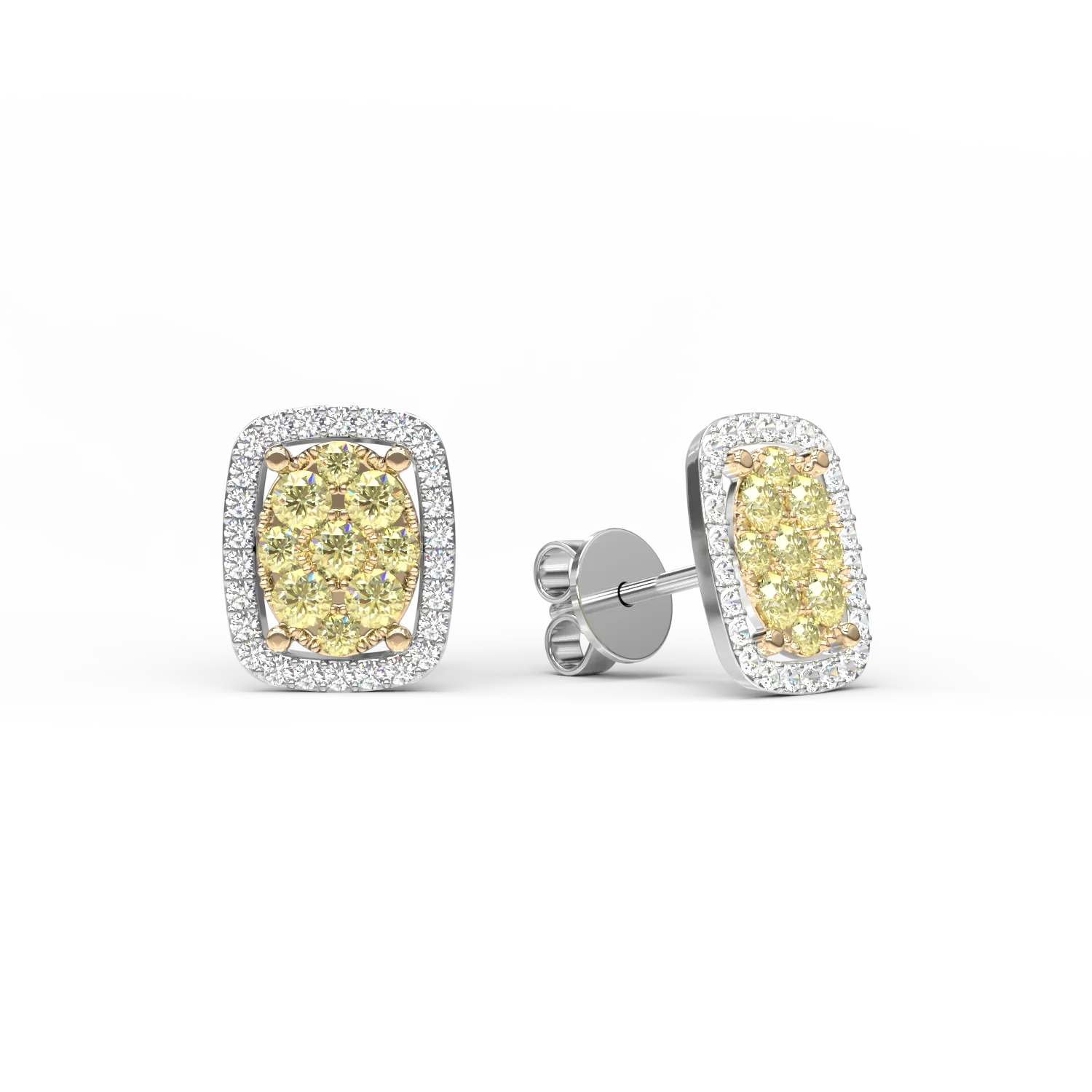 Обеци от бяло злато 18K с жълти диаманти 0.335ct и диаманти 0.138ct
